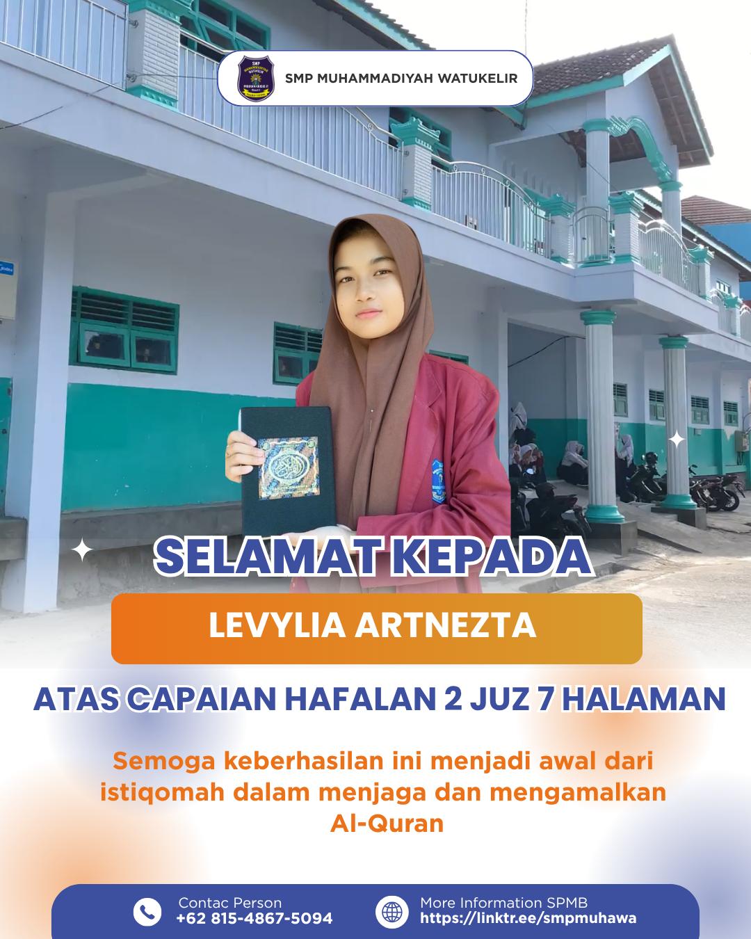 Menginspirasi! Levylia Artnezta Selesaikan Hafalan Al-qur'an 2 Juz 7 Halaman